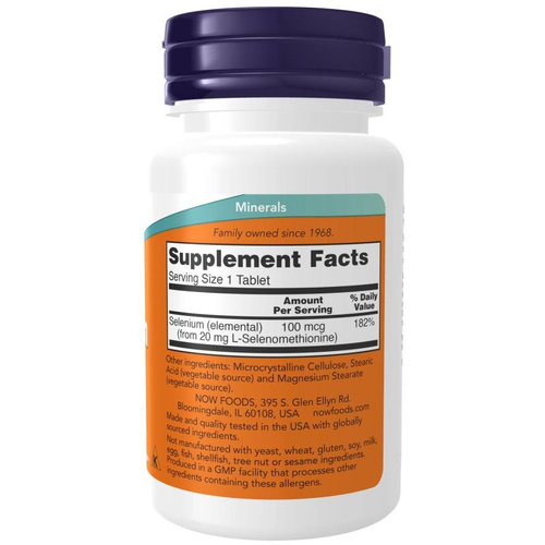 Now Foods Selenium 100mcg Selen Wspomaga Układ Odpornościowy Zdrowie Włosów Skóry i Paznokci 250 Tabletek