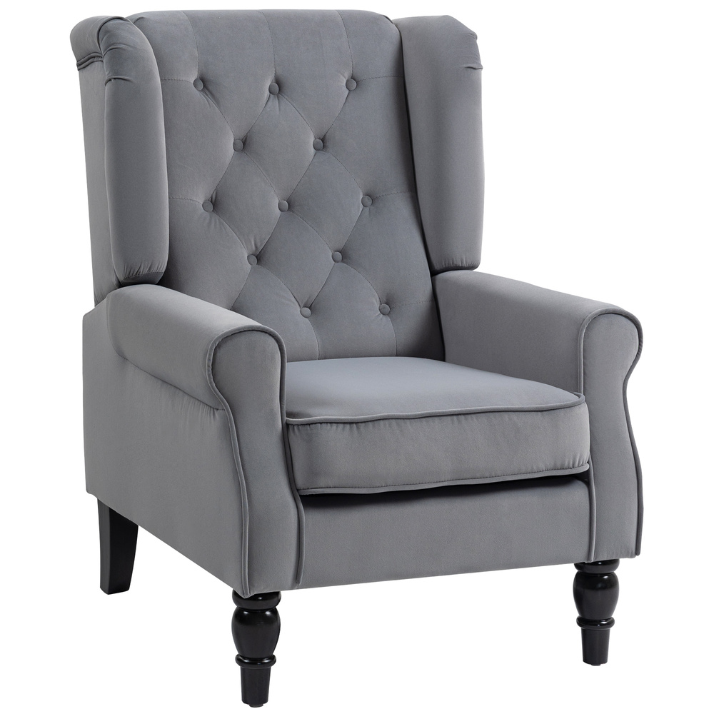 HOMCOM Wingback Accent Chair, Retro Upholstered Button Tufted Occasional Chair for Living Room and Bedroom, Light Grey