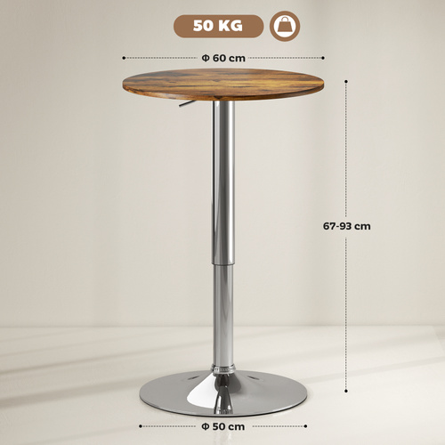 HOMCOM Round Bar Table, 360 Degree Swivel Counter Pub Table with Adjustable Height, for Kitchen, Cafe, Rustic Brown