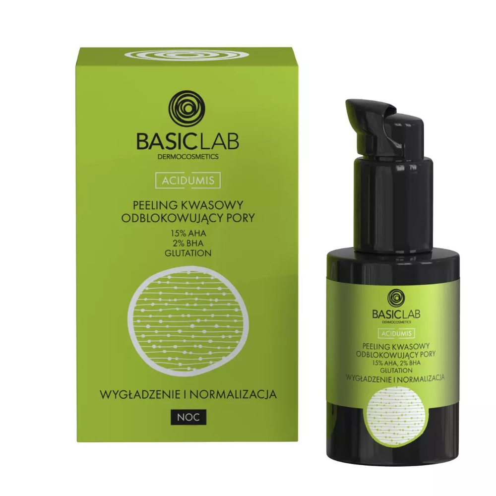 BasicLab Peeling Kwasowy 15 AHA 2 BHA - Profesjonalne Oczyszczanie Porów i Odnowa Skóry 30 ml