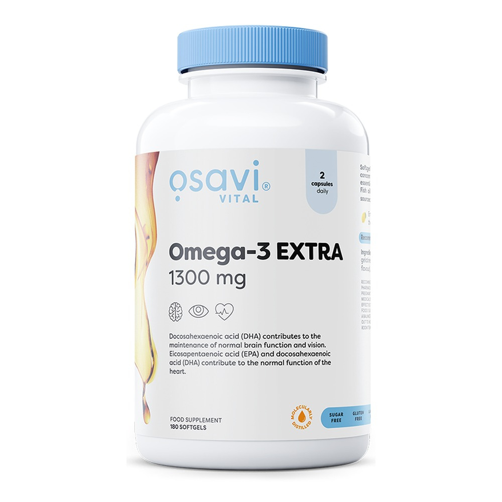 Osavi Omega-3 Extra Molecularly Distilled 1300mg Lemon Flavoured Softgels for Heart and Brain Support 180 Softgels