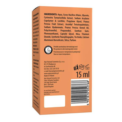 Apis Peachy Skin Illuminating Serum with Peach Extract Hyaluronic Aid and Vit. C for Gray Skin 15ml
