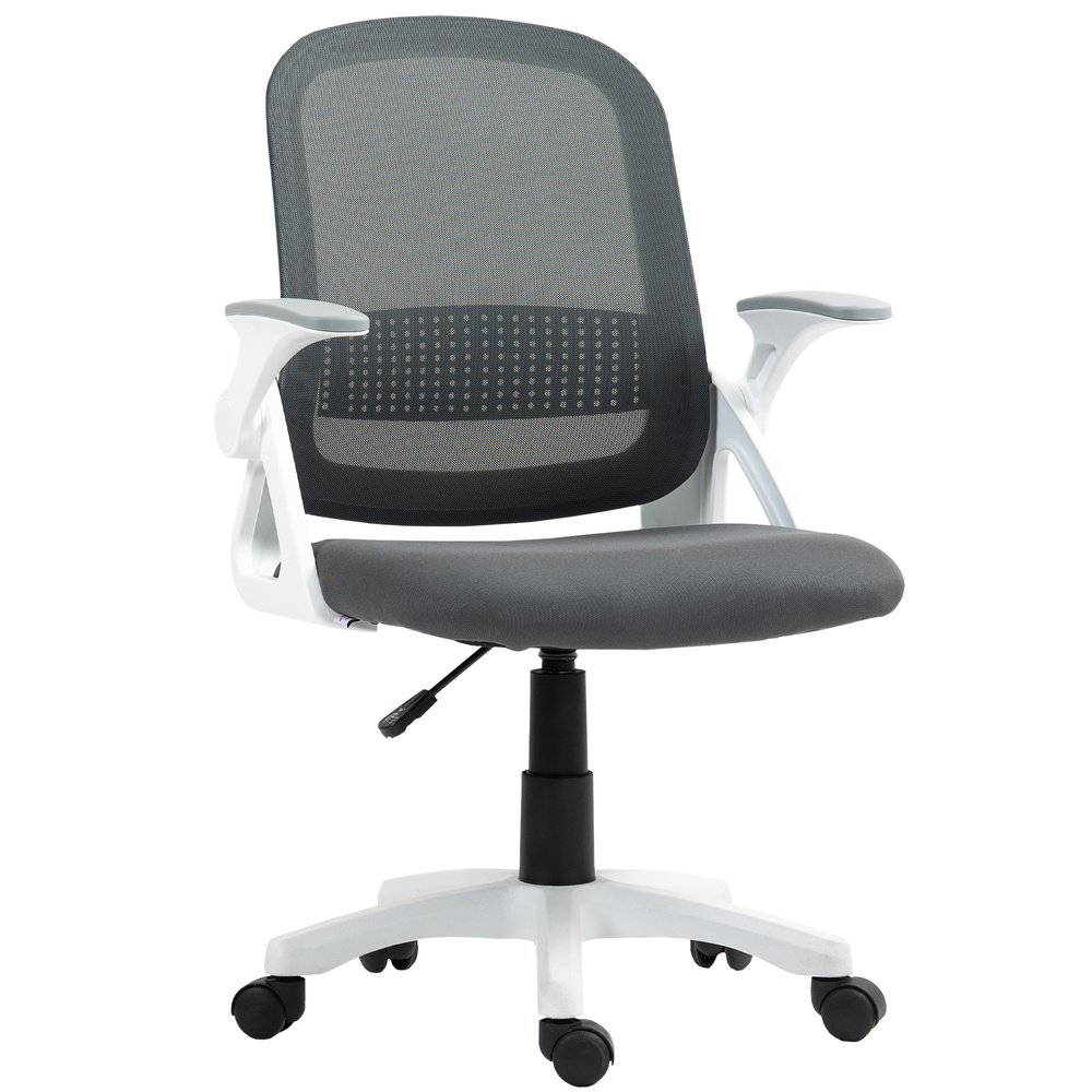 HOMCOM Breathable Mesh Office Chair, Ergonomic Swivel Computer Chair with Flip-up Armrests, Lumbar Back Support for Home/Office, Grey