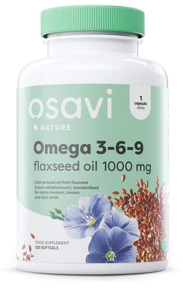 Osavi Omega 3-6-9 Flaxseed Oil 1000mg for Cardiovascular Support 120 Softgels