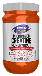 NOW Foods Creatine Monohydrate Micronized Powder Siła i Wytrzymałość dla Sportowców 500g