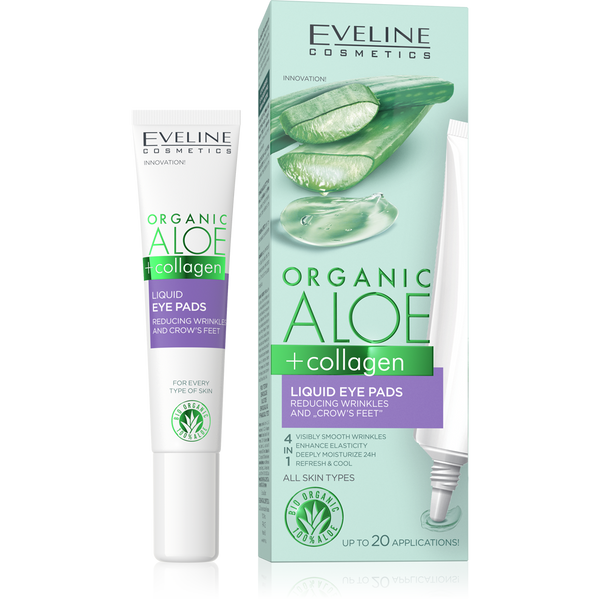 Eveline Organic Aloe + Collagen Płynne Płatki pod Oczy Redukujące Zmarszczki i Kurze Łapki dla Każdego Rodzaju Cery 20ml