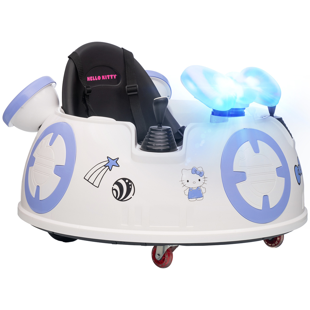 AIYAPLAY Hello Kitty Kids Ride on Bumper Car with Remote Control, Two Joysticks, Music, Lights, Safety Belt, White