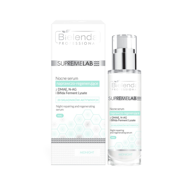 Bielenda Professional Supremelab Nocne Serum Naprawczo – Regenerujące z DMAE N-AG Bifida Ferment Lysate dla Skóry Dojrzałej Suchej i Odwodnionej  30ml