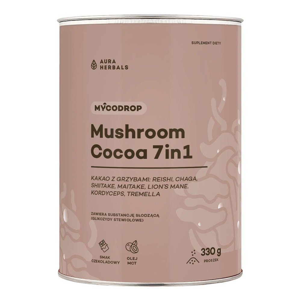 AURA HERBALS MycoDrop Mushroom Cocoa 7w1 Kakao z 7 Ekstraktami Grzybowymi 330g