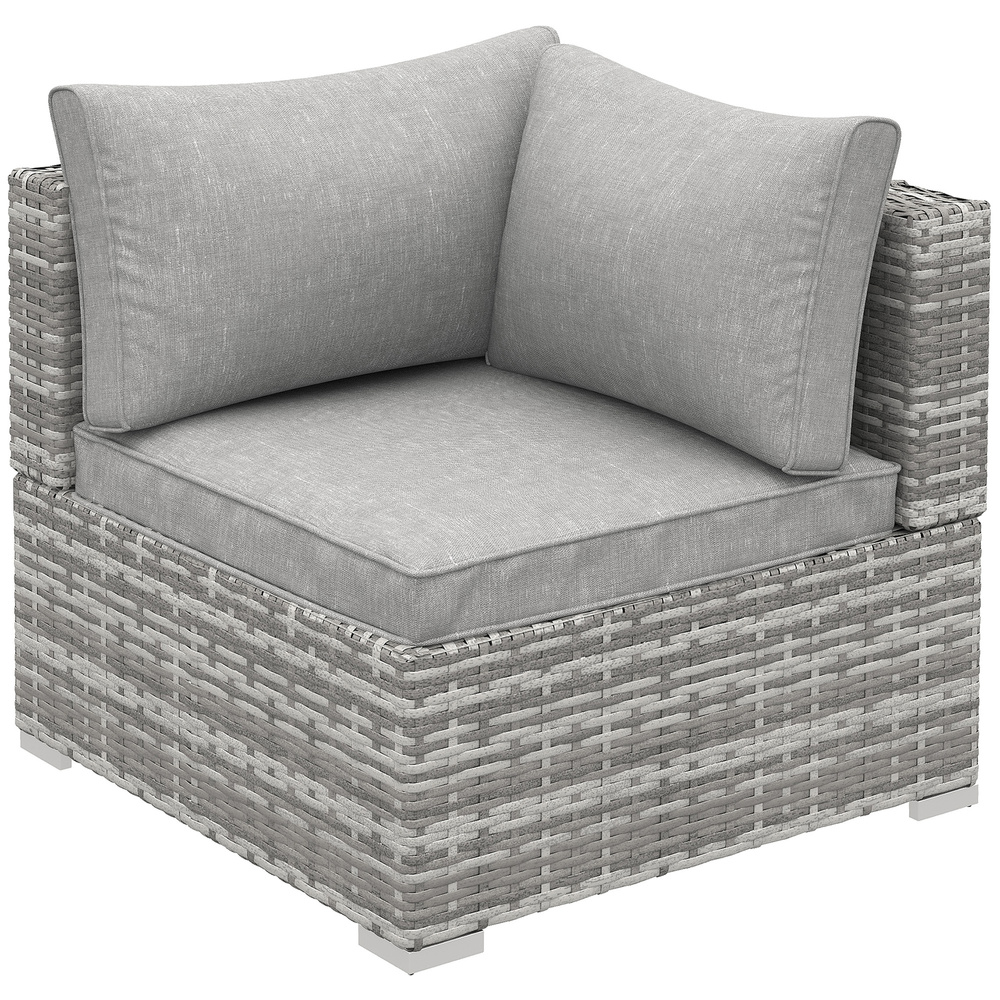 Outsunny Outdoor PE Rattan Corner Sofa, Garden Wicker Furniture Single Sofa Chair w/ Cushions, Light Grey