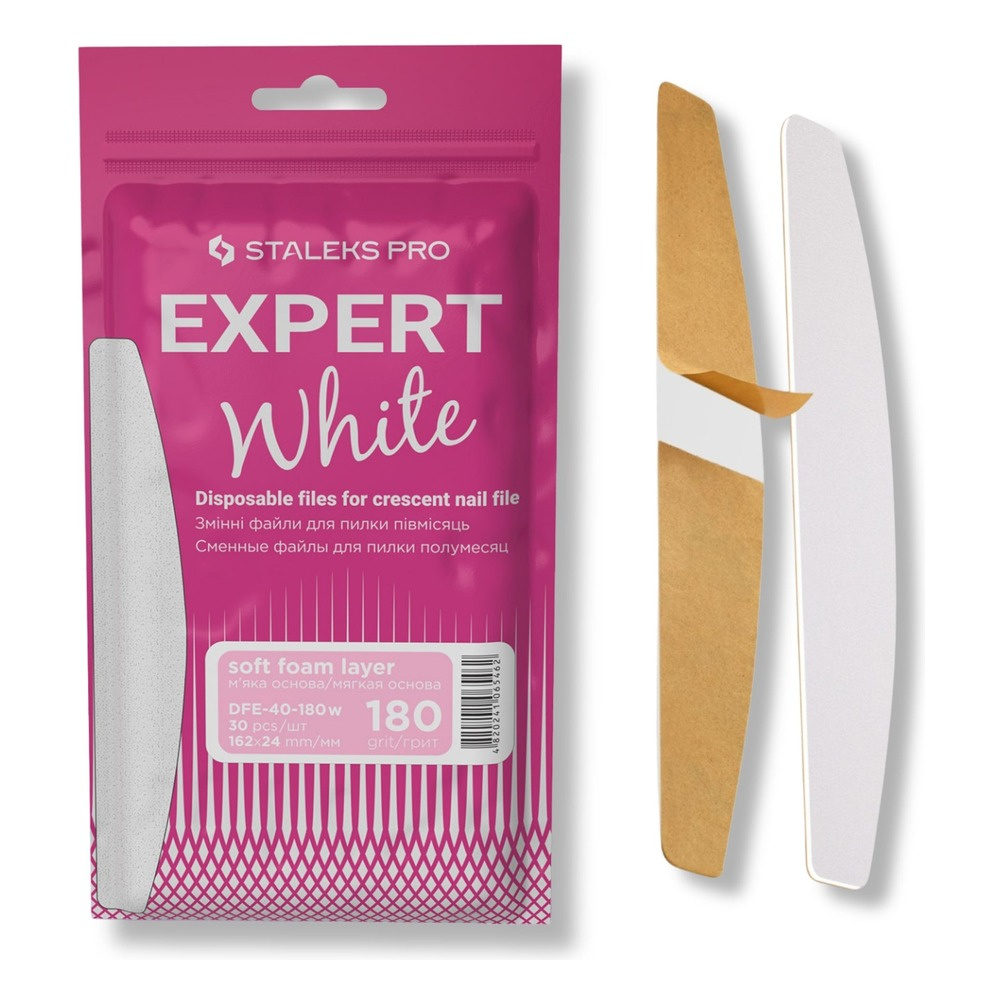 Staleks Pro Expert 40 White Disposable Crescent Nail File Refills on a Soft Foam Layer 180 Grit  DFE-40-180w 30pcs