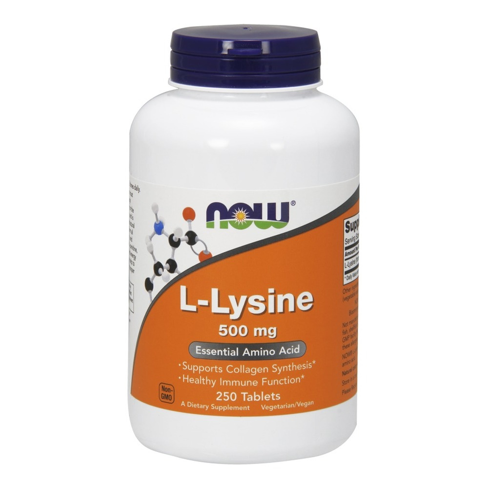 NOW Foods L-Lysine 500 mg Skin Immunity and Regeneration Support 250 Tablets