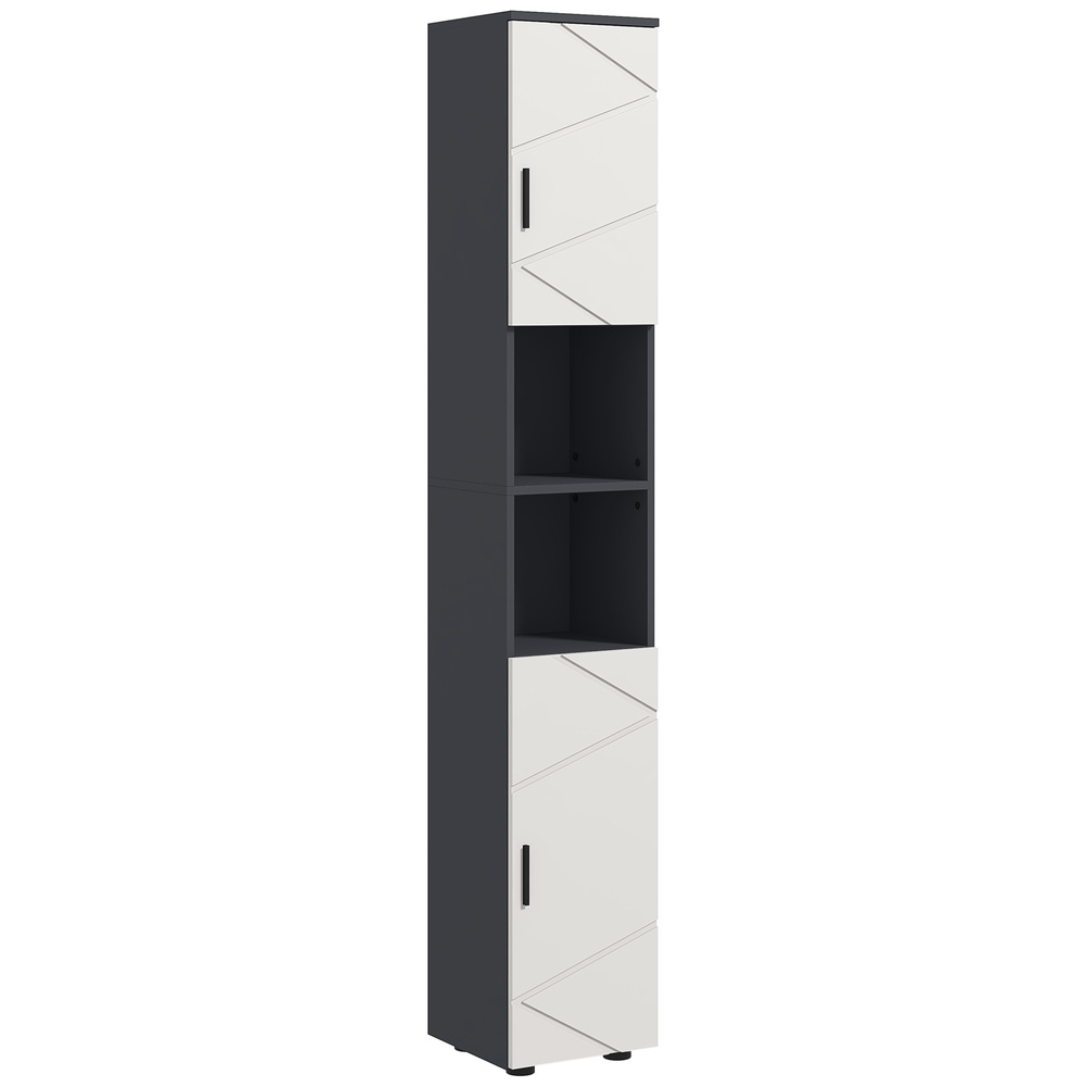 kleankin Line Embossed Tall Bathroom Storage Cabinet with Three-position Adjustable Shelves for Minimalist Style - Grey