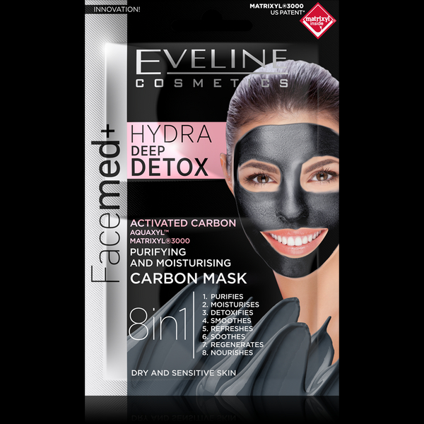 Eveline Facemed+ Hydra Deep Detox 8w1 Oczyszczająco-nawilżająca Maska Węglowa 7ml