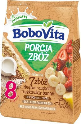 BoboVita Cereal Portion Milk Cereal-Oat Porridge with Strawberry and Banana Flavour after 8th Month 210g