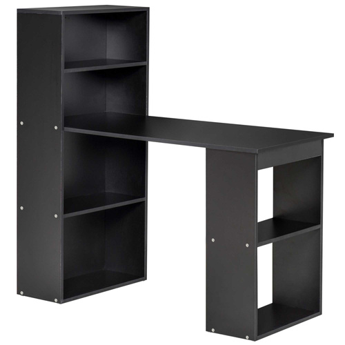 HOMCOM 120cm Computer Desk, Wooden PC Laptop Table with 6-Tier Storage Bookshelves, Home Office Working Study Desk, Writing Workstation, Black