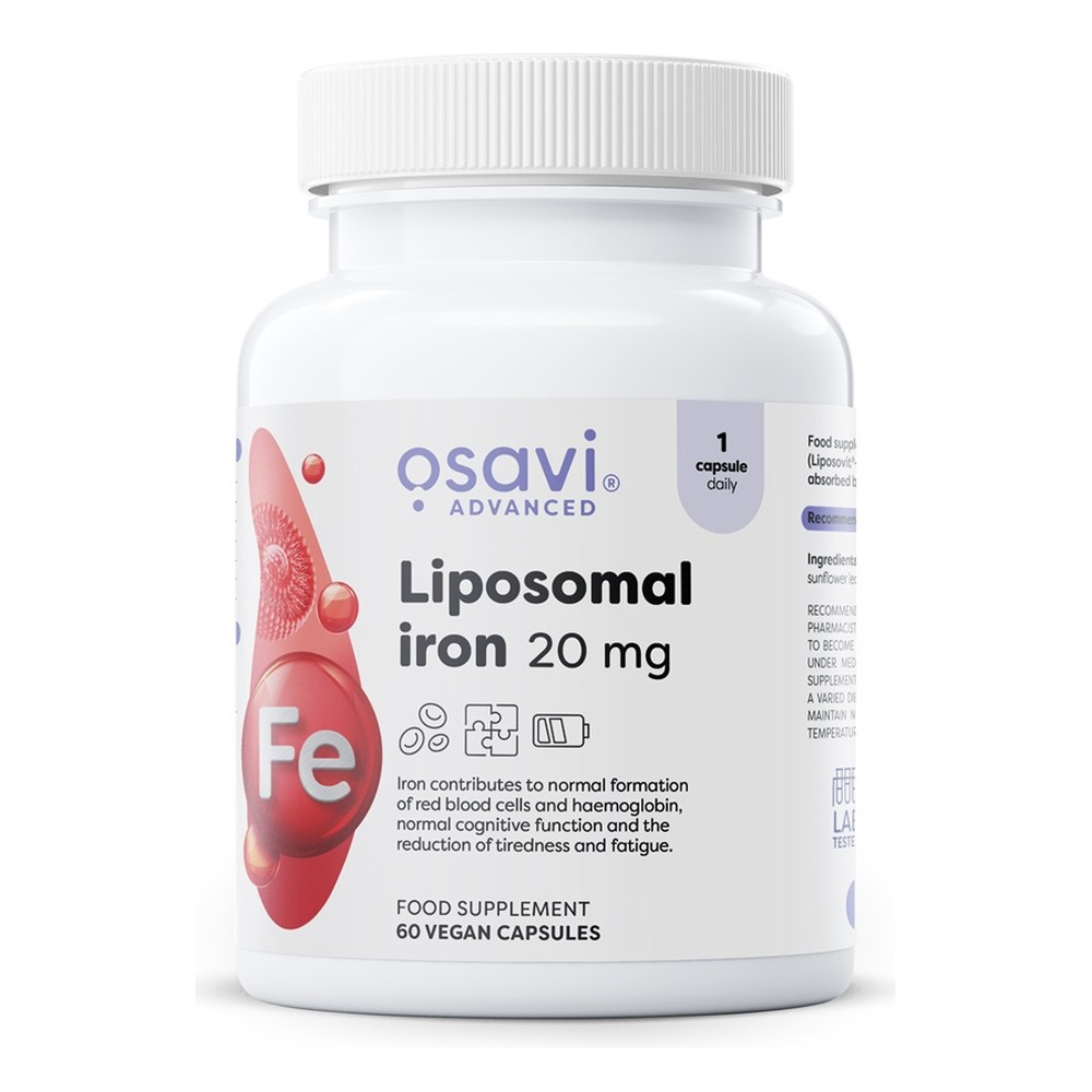 Osavi Żelazo Liposomalne 20mg na Prawidłową Produkcję Czerwonych Krwinek 60 Wegańskich Kapsułek