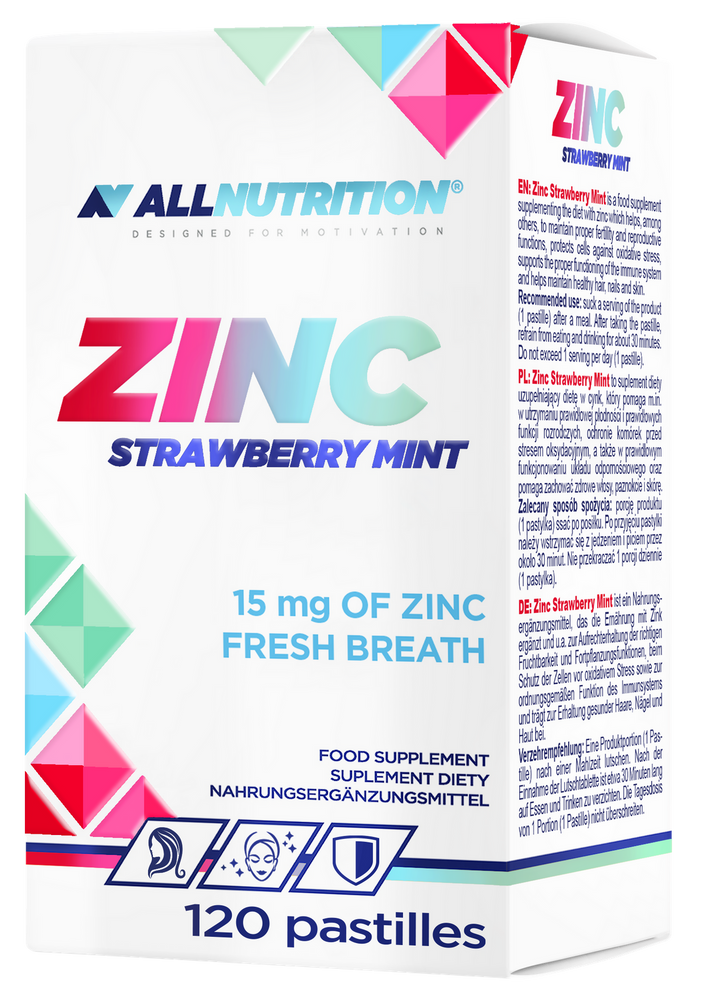 Allnutrition Zinc 15mg Supports Immune System Strawberry Mint 120 Lozenges