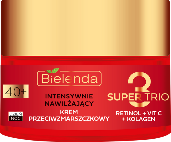 Bielenda Super Trio 3 Retinol Vit.C Kolagen Intensywnie Nawilżający Krem Przeciwzmarszczkowy 40+ na Dzień i na Noc 50ml