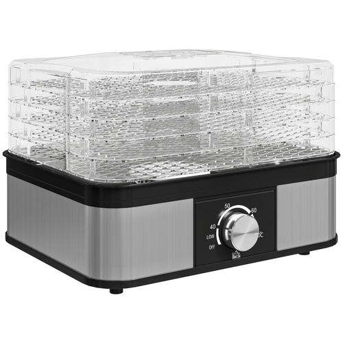 HOMCOM 5 Tier Food Dehydrator, 245W Stainless Steel Food Dryer Machine with Adjustable Temperature for Drying Fruit, Meat, Vegetable, Jerky and Pet Treat, Black