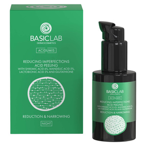 BasicLab Peeling Kwasowy Zmniejszający Niedoskonałości z 6% Kwasem Szikimowym 5% Kwasem Migdałowym 3% Kwasem Laktobionowym Redukcja i Zwężenie 30ml