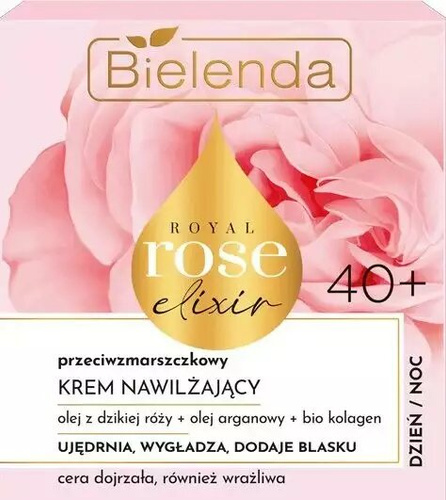 Bielenda Royal Rose Elixir Przeciwzmarszczkowy Krem Nawilżający do Twarzy dla Skóry Dojrzałej i Wrażliwej na Dzień i na Noc 40+ 50ml