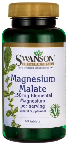Swanson Magnesium Malate 150mg Elemental Magnesium Jabłczan Magnezu 60 Tabletek
