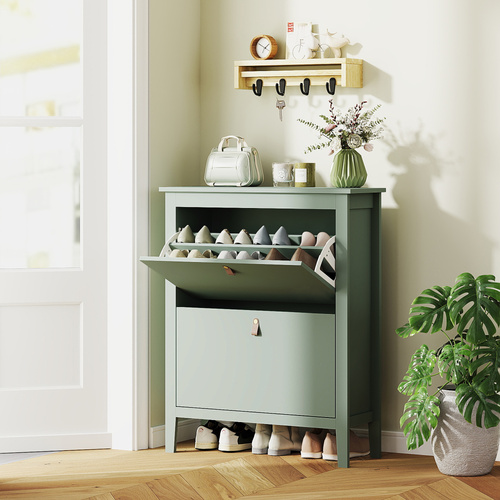 HOMCOM Modern Two-Drawer Shoe Cabinet - Green