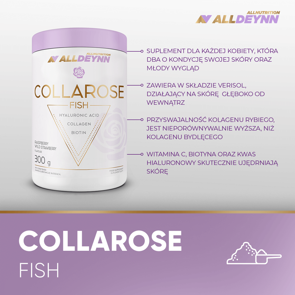 AllDeynn Collarose Fish Fish Collagen Hydrolyzate with Wild Raspberry and Strawberry Flavor 300g