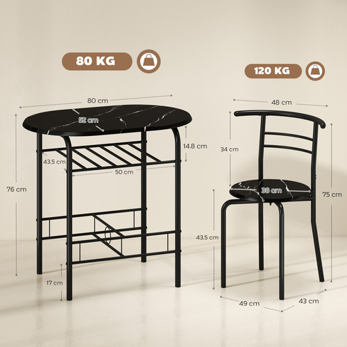 HOMCOM Three-Piece Compact Dining Set - Black