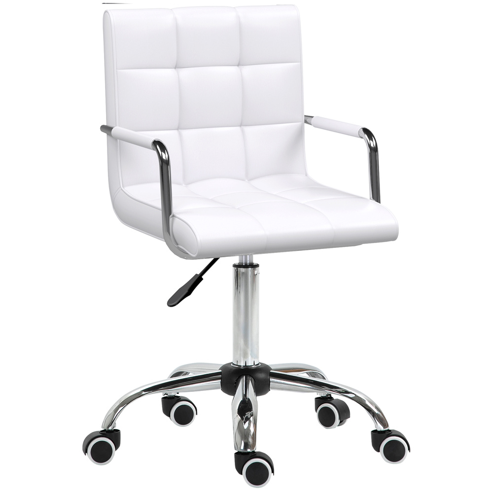 Vinsetto Makeup Vanity Chair, PU Leather Mid Back Office Chair with Adjustable Height, Armrest and Rolling Wheels, White