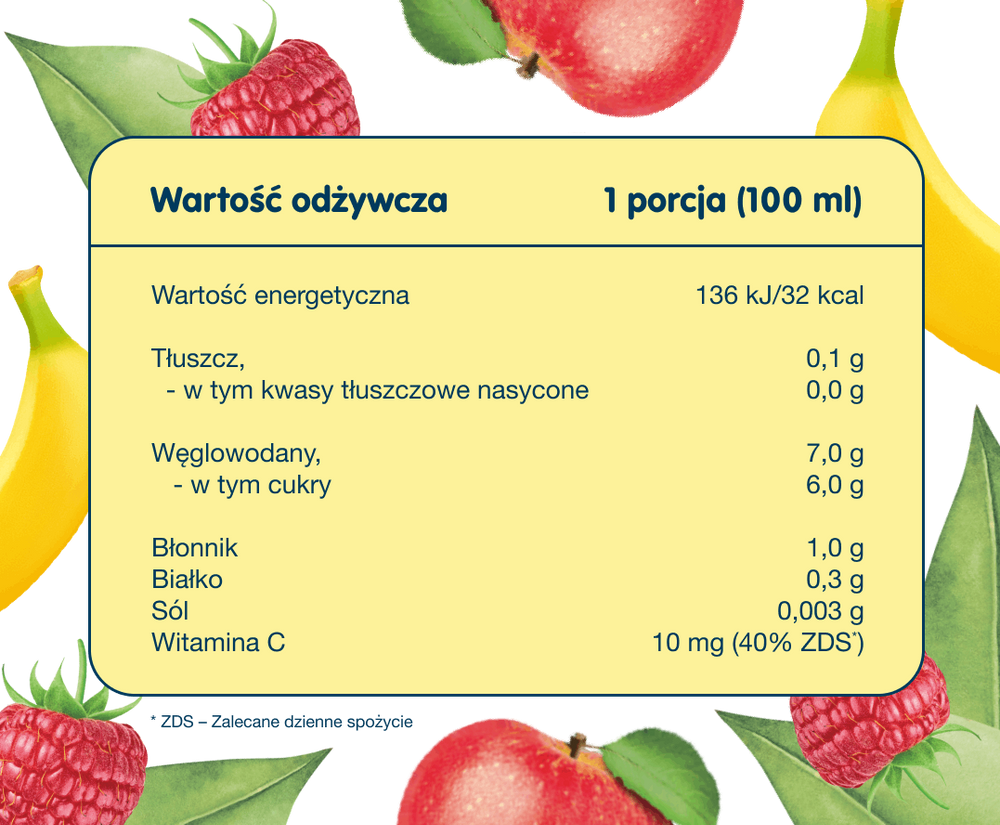 Bobo Frut Nektar Owocowy Jabłko Banan Malina dla Niemowląt po 6 Miesiącu Życia 300ml