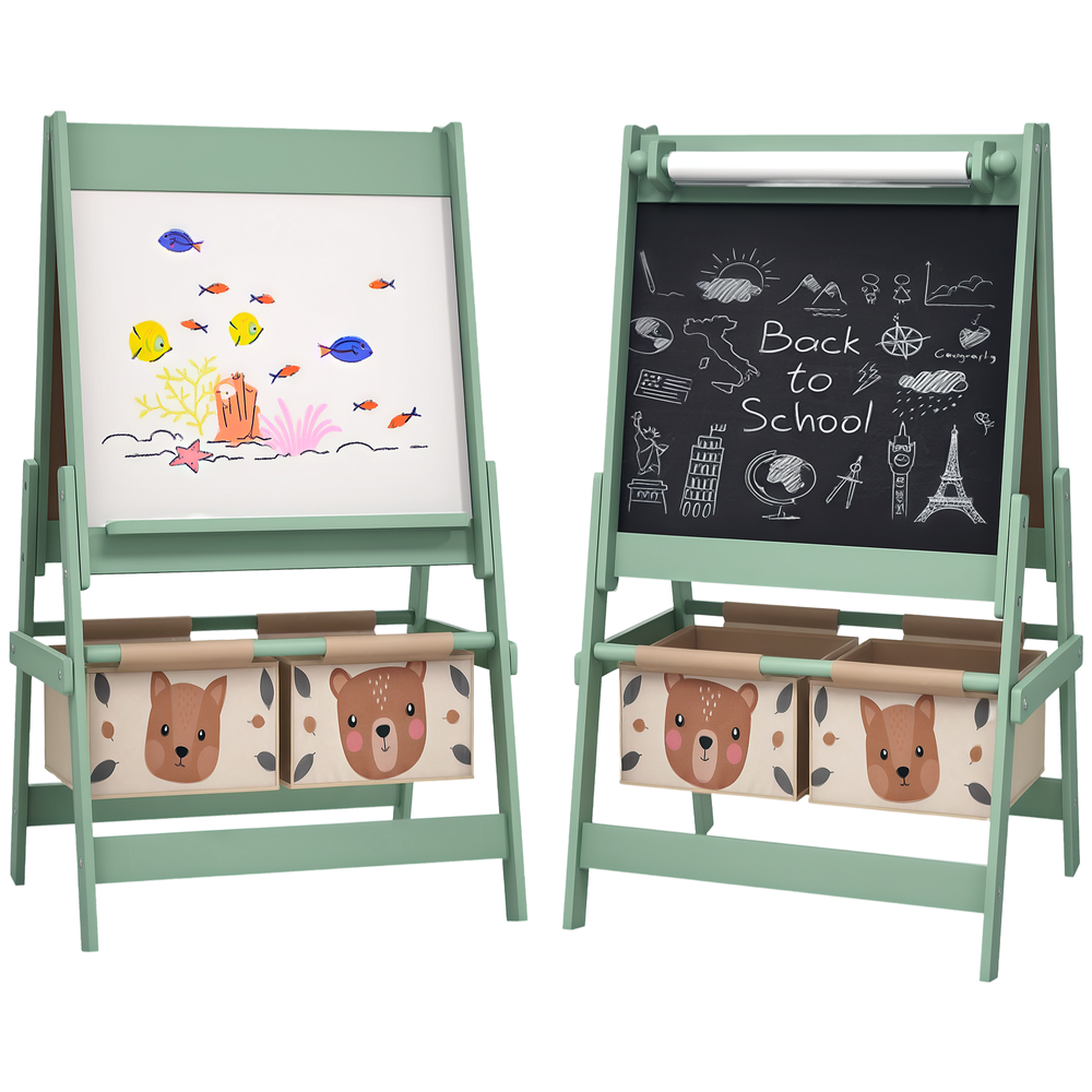 AIYAPLAY Three-In-One Kids Easel with Paper Roll, Art Easel, with Storage - Green
