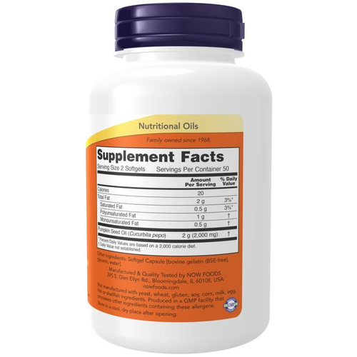 Now Foods Pumpkin Seed Oil 1000mg Pumpkin Seed Oil 200 Capsules