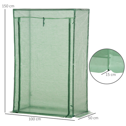 Outsunny 100 x 50 x 150cm Tomato Greenhouse Steel Frame PE Cover with Roll-up Door Outdoor for Backyard, Balcony, Garden, Green