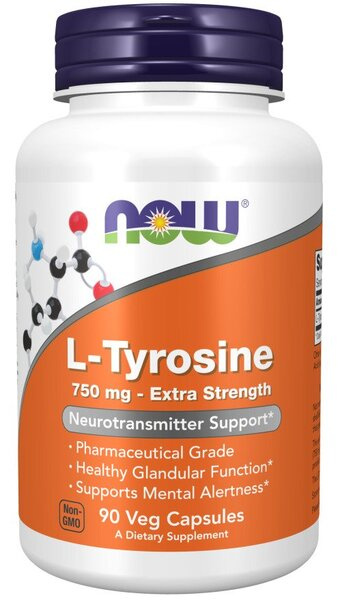 NOW Foods L-Tyrosine 750 mg for Brain Health 90 Capsules