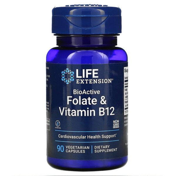 Life Extension BioActive Folate & Vitamin B12 For Heart and Brain Health 90 Vcaps