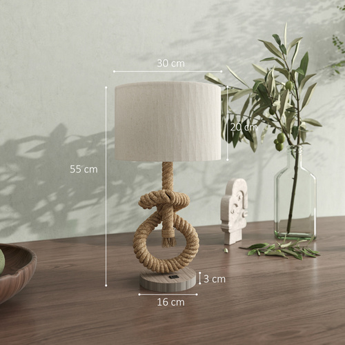 HOMCOM Nautical LED Table Lamp with USB Charging Port, Bedside Desk Lamp for Bedroom, Living Room, Home Office
