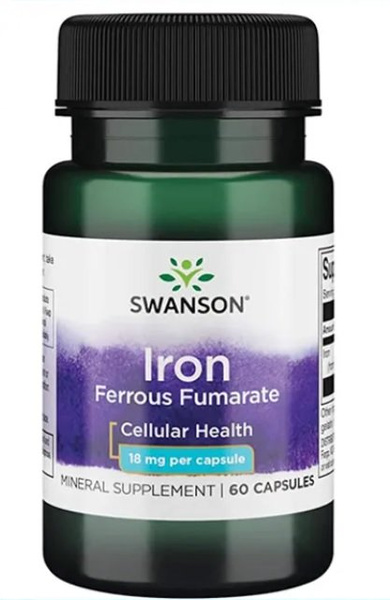 Swanson Iron Ferrous Fumarate 18mg Fumarate Żelazo 60 Kapsułek