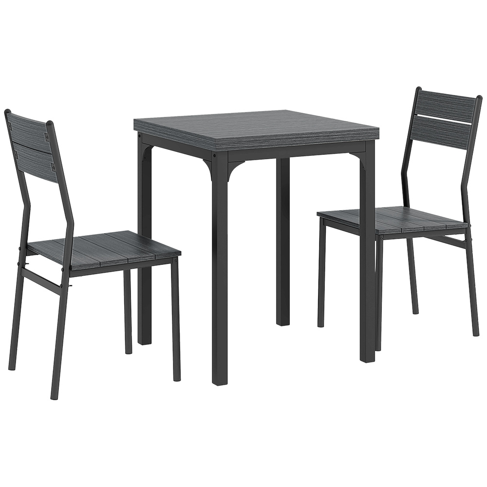 HOMCOM Three-Piece Minimal and Compact Dining Set, Grey Wood Grain