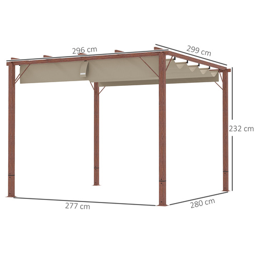 Outsunny 3 x 3 m Retractable Roof Pergola - Natural Wood Finish