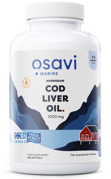 Osavi Norwegian Cod Liver Oil 1000mg 180 softgels for immunity and heart support