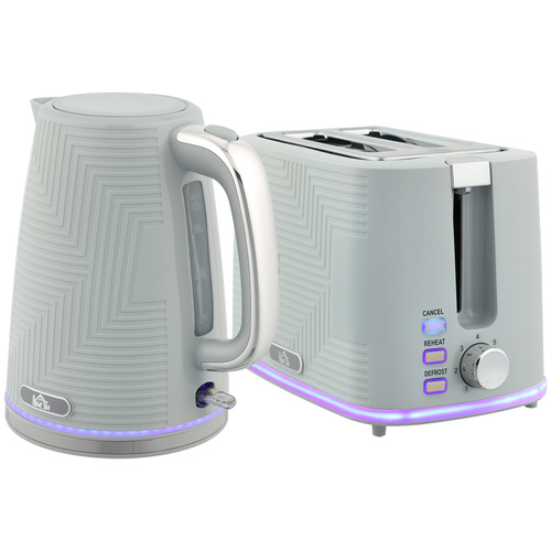 HOMCOM Modern Kettle and Toaster Set - Grey