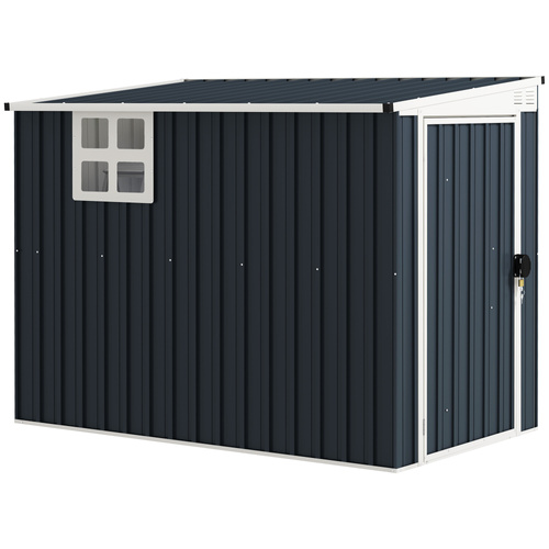 Outsunny 7.6 x 4ft Garden Metal Shed, Outdoor Storage Shed with Window, 2 Vents and Lockable Door for Garden, Patio, Dark Grey