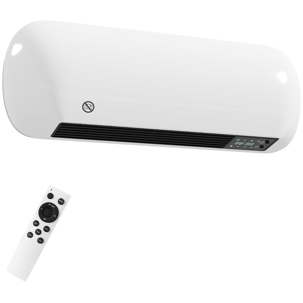 HOMCOM 2000W Ceramic Electric Heater with Fan, Adjustable Thermostat, Wall Mounted - White