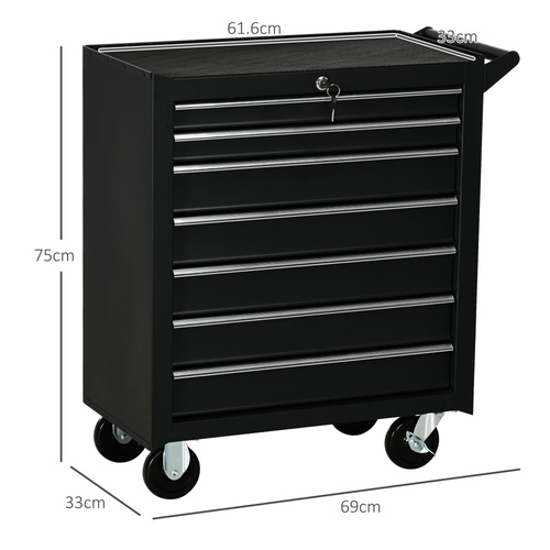 DURHAND 7-Drawer Tool Box on Wheels, Lockable Tool Cabinet with EVA Pat & Ball Bearing, Matte Black