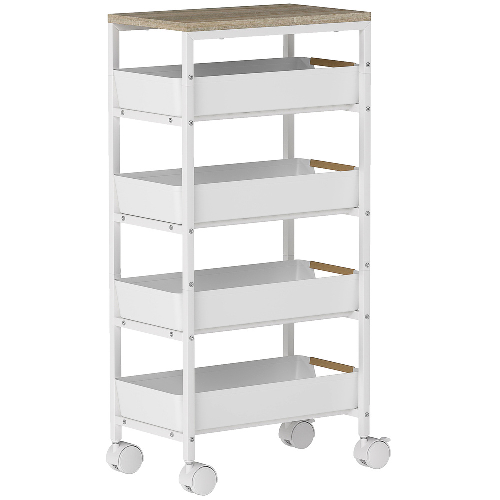 HOMCOM 5-Tier Storage Trolley on Wheels - White