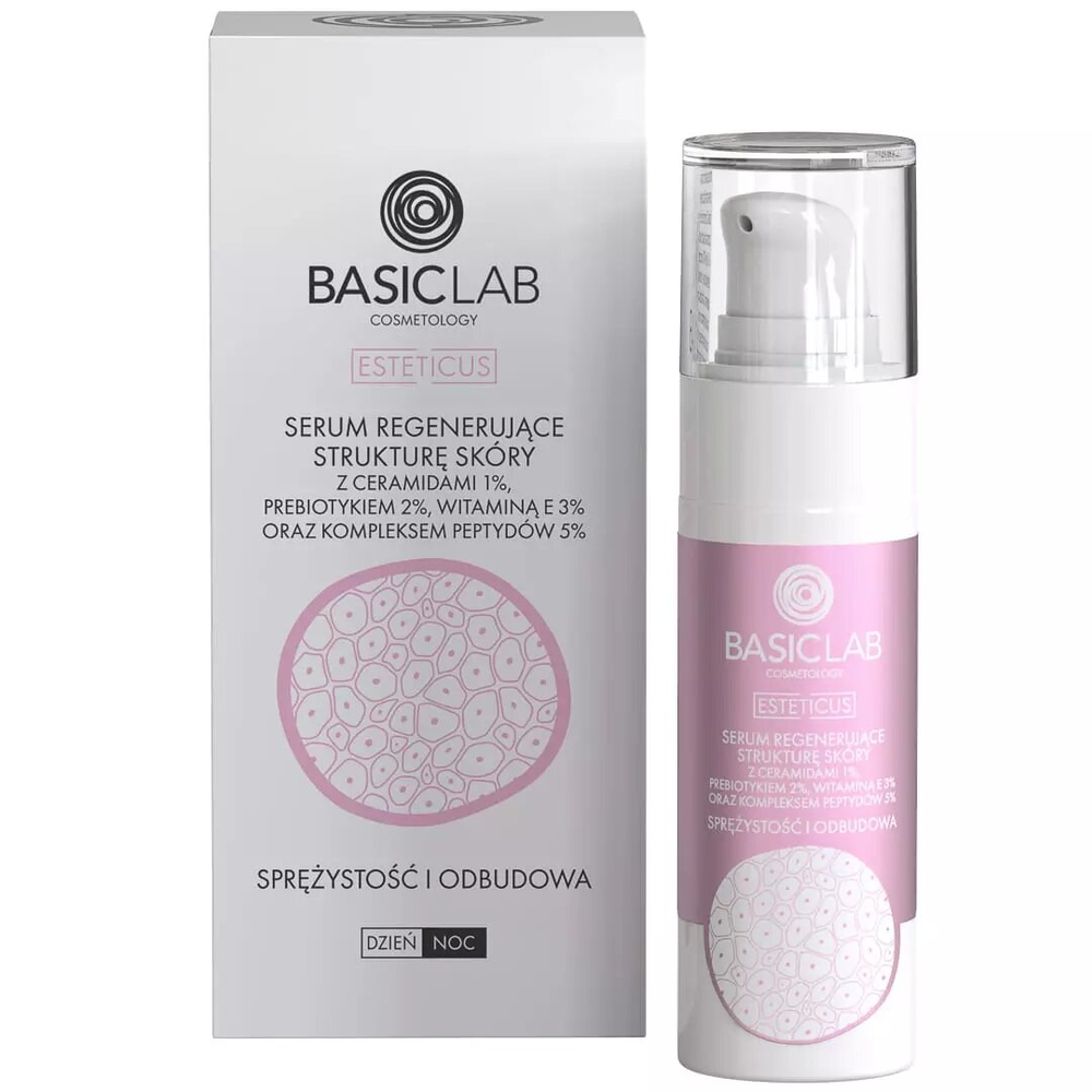 BasicLab Advanced Skin Regeneration Serum with 1% Ceramides & 5% Peptide Complex for Dry to Very Dry Skin - 30ml