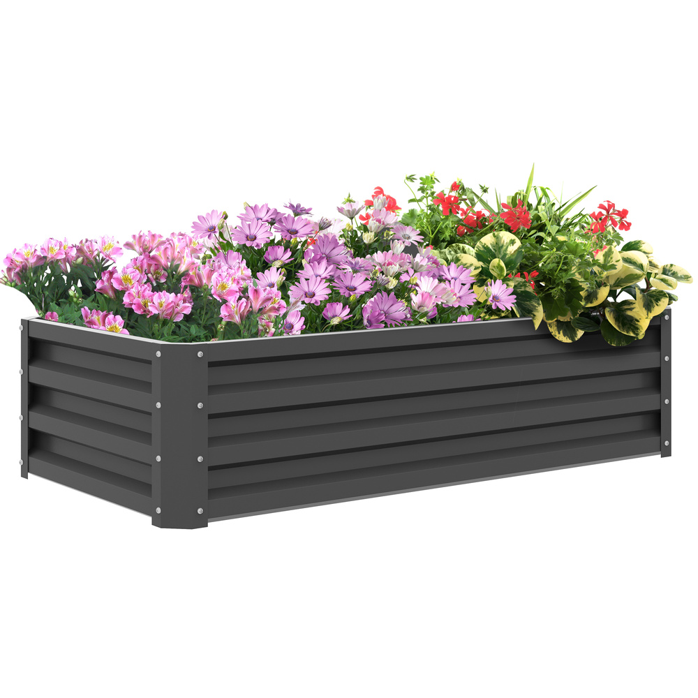 Outsunny Rectangle Raised Garden Bed Box with Weatherized Steel Frame for Vegetables, Flowers, & Herbs, 120 cm x 60 cm x 30.5 cm, Light Grey