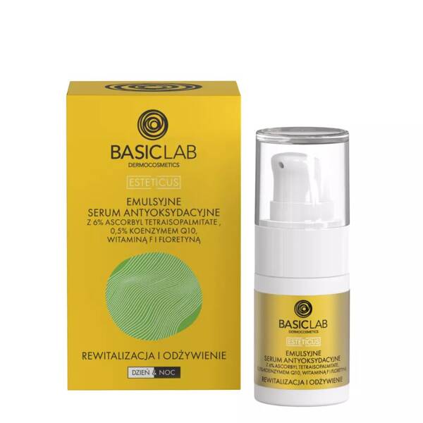 BasicLab Dermocosmetics Luxury Antioxidant Emulsion Serum with 6% Ascorbyl Tetraisopalmitate - Revitalizing & Nourishing Formula for Dry to Very Dry Skin, Day & Night Use, 15ml